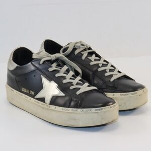 Golden Goose Hi Star Sneakers Women 36 Black Silver Leather Platform Low Top